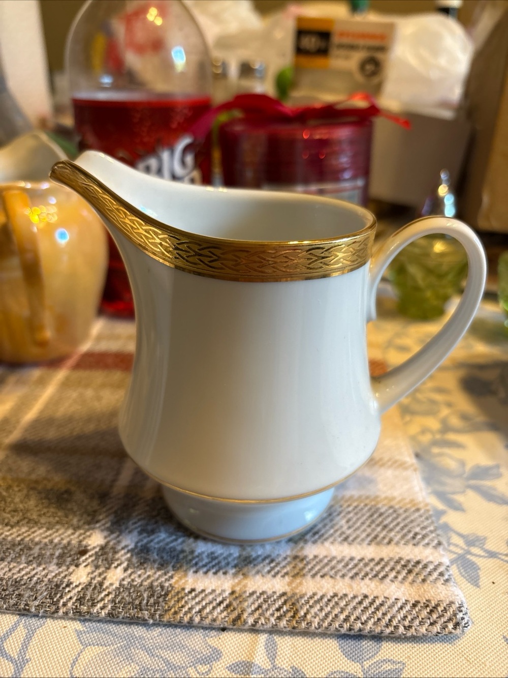 Noritake White and Gold Porcelain Creamer with Decorative Gold Band